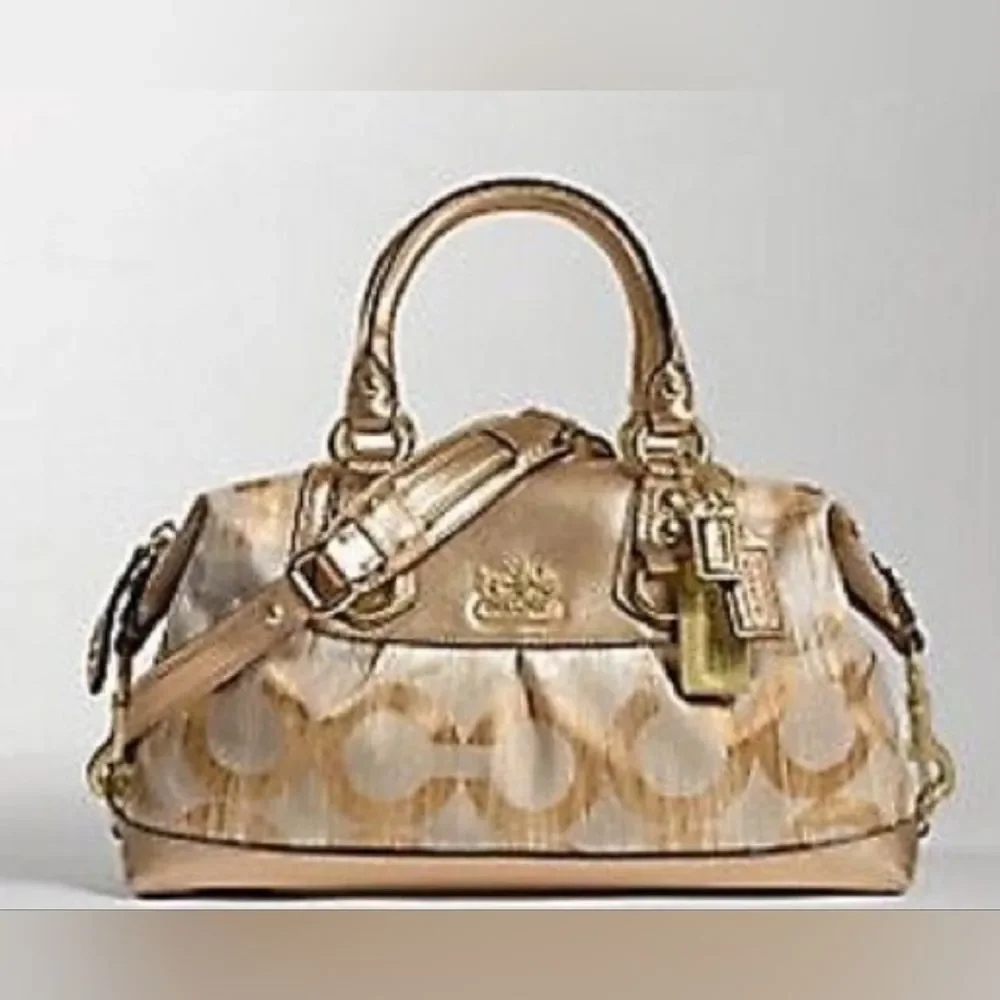 Coach Vintage Y2K Ashley Madison Metallic Gold Tan Satchel Purse Bag